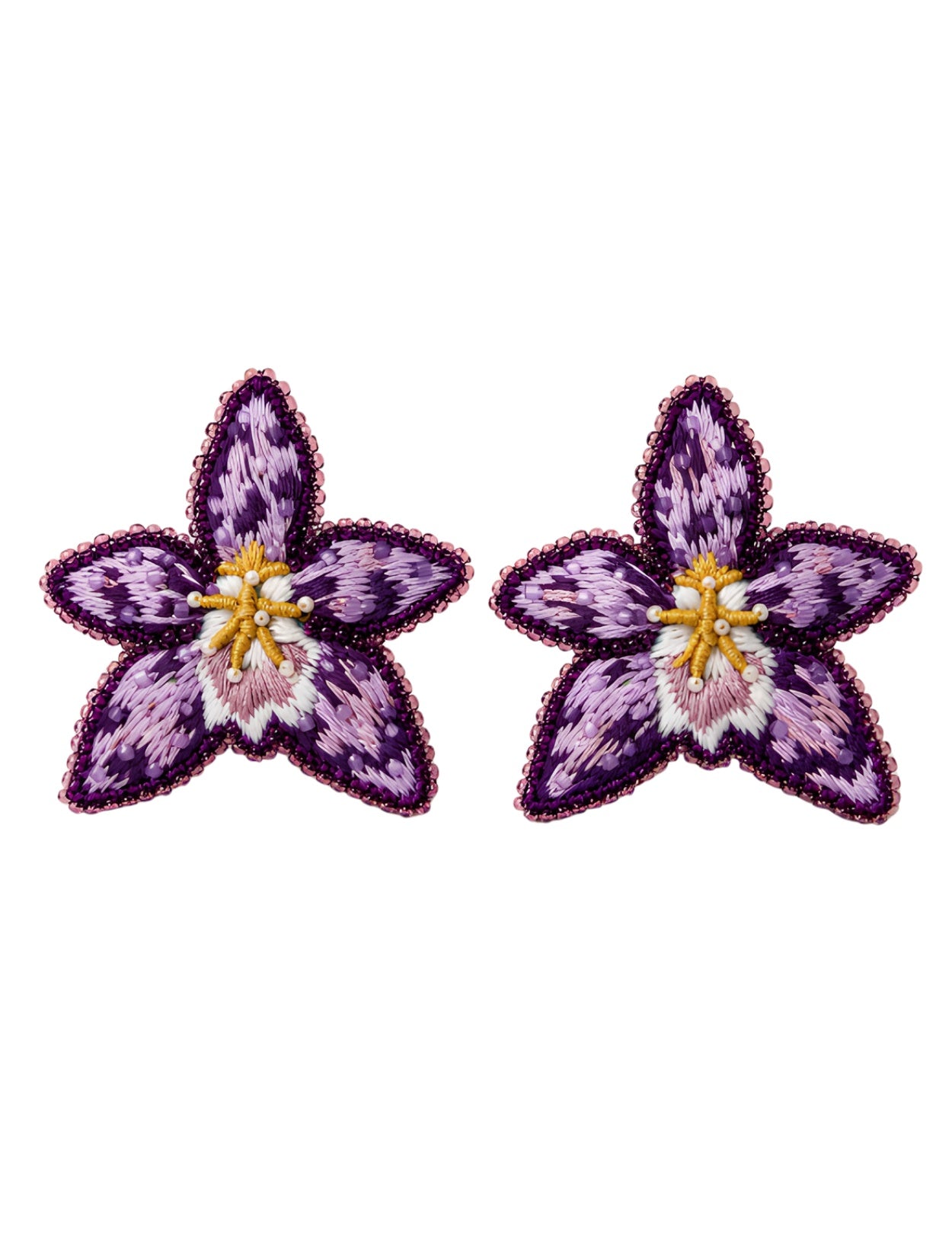 Aretes Bordados Orquídea Flor de Bogotá | La Mansión