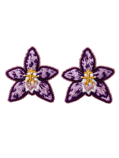 Aretes Bordados Orquídea Flor de Bogotá | La Mansión