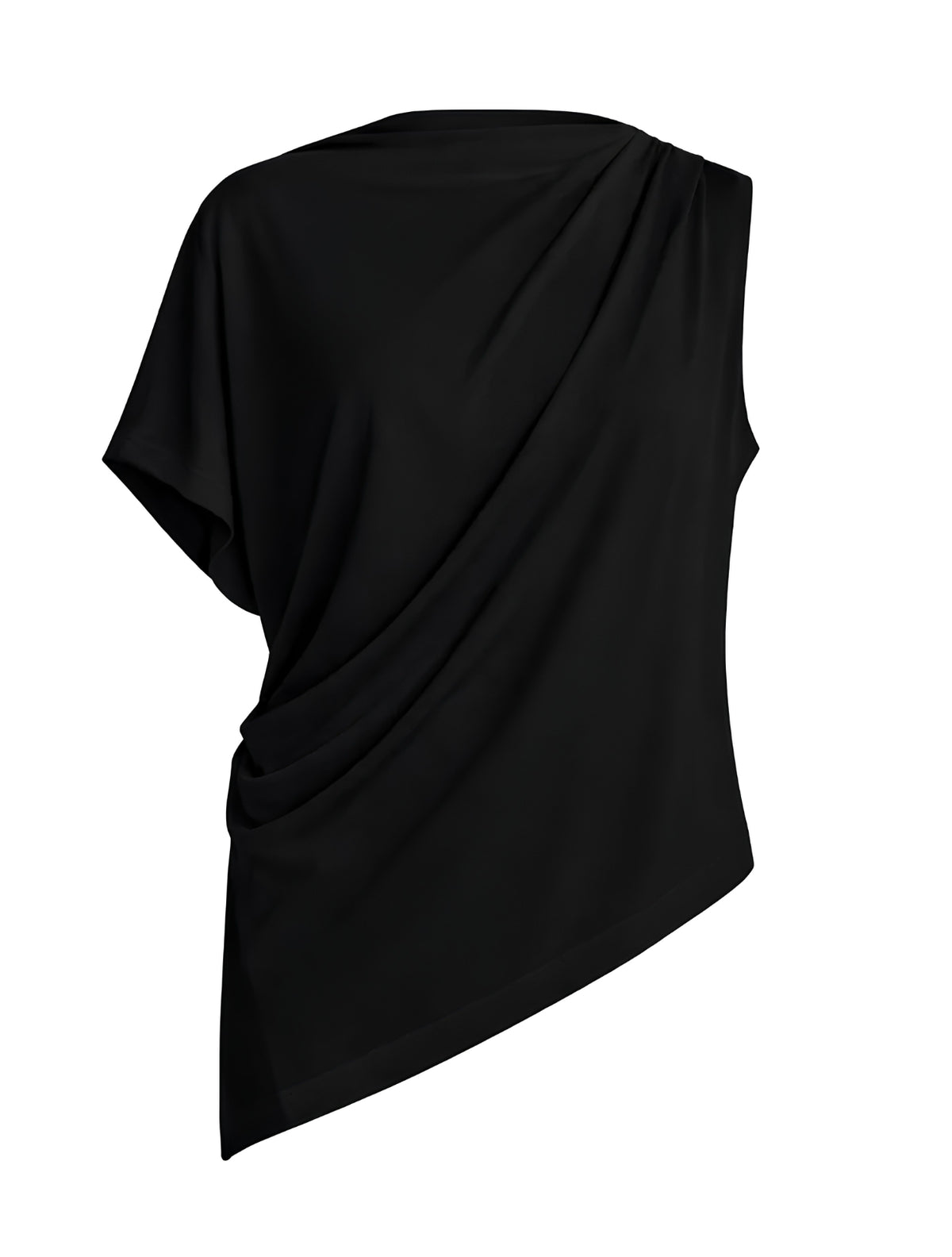 Asymmetric Blouse | Blusa Drapeada de Cuello Alto Negra