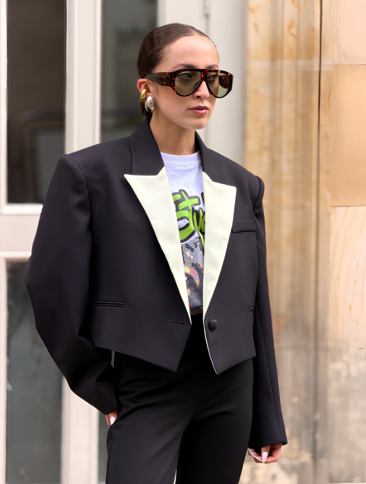 Traje Bowie tipo crop top en lana | Traje Elegante para Mujer