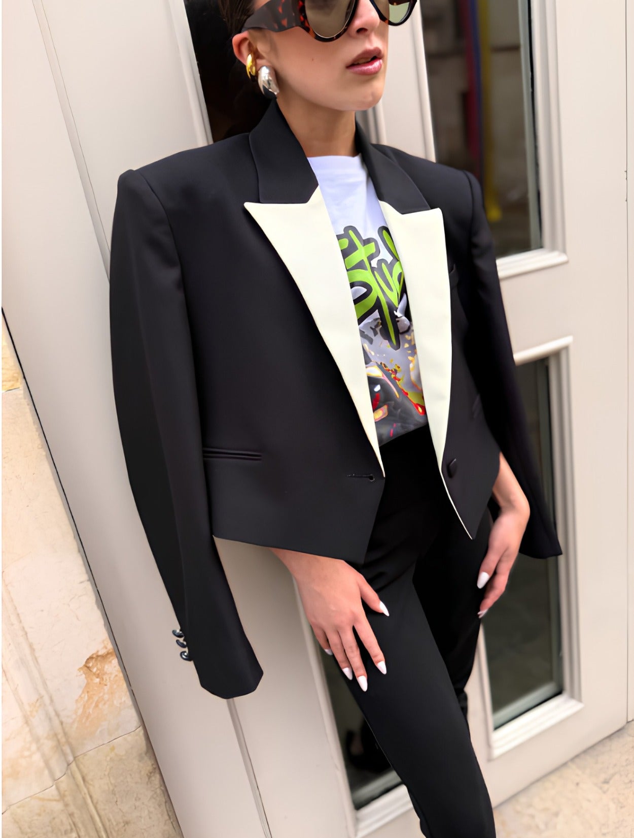 Traje Bowie tipo crop top en lana | Traje Elegante para Mujer