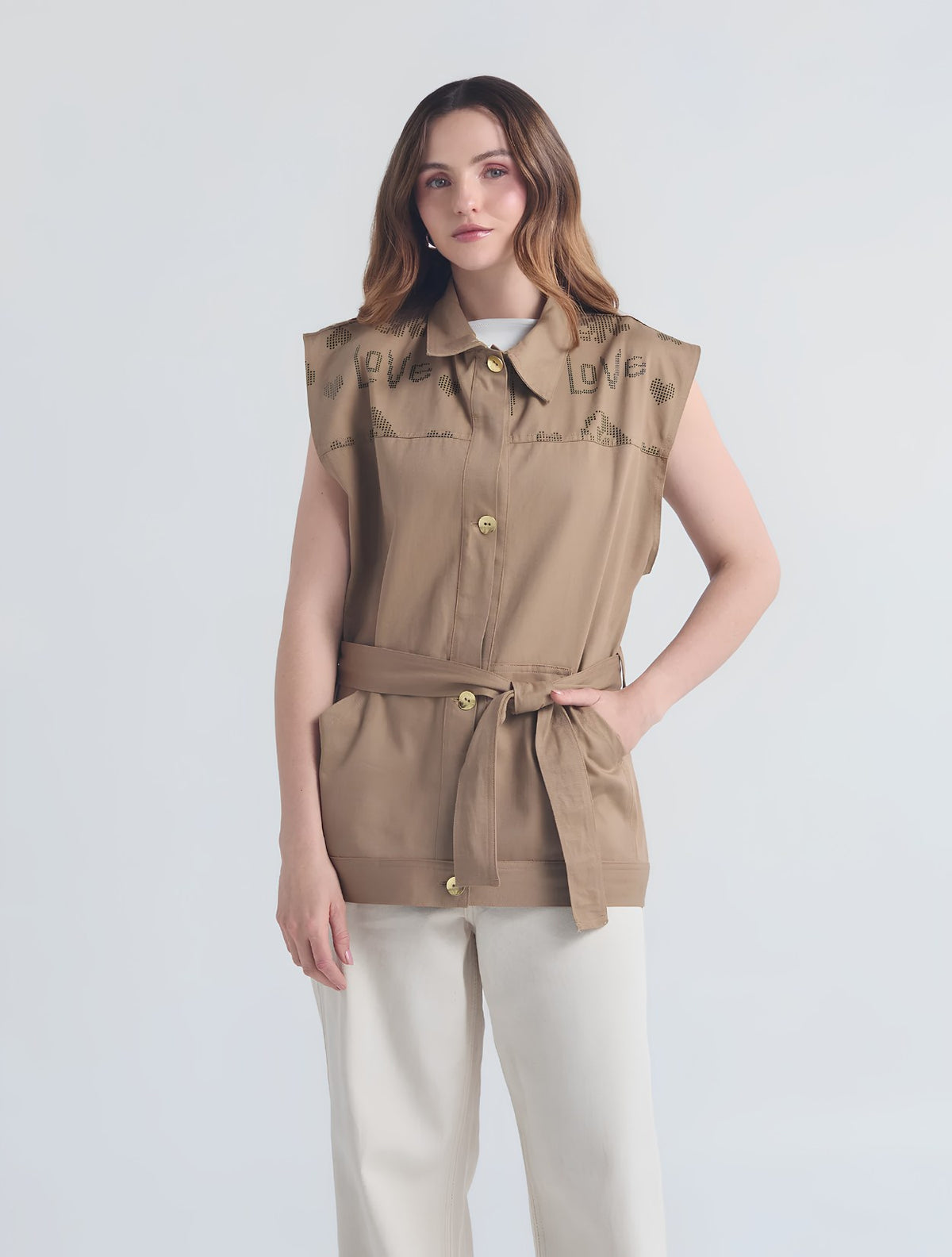 Chaleco Love Caqui | Silueta Oversized Drill
