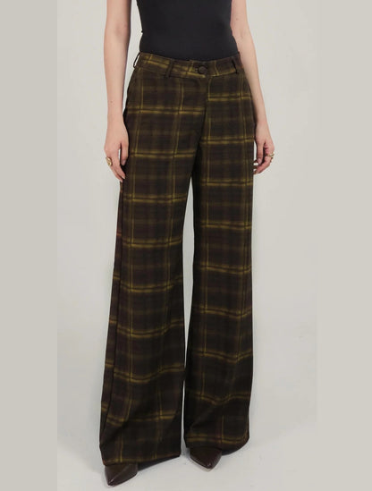 Alba Pants | Pantalón Recto de Sastrería a Cuadros Verdes