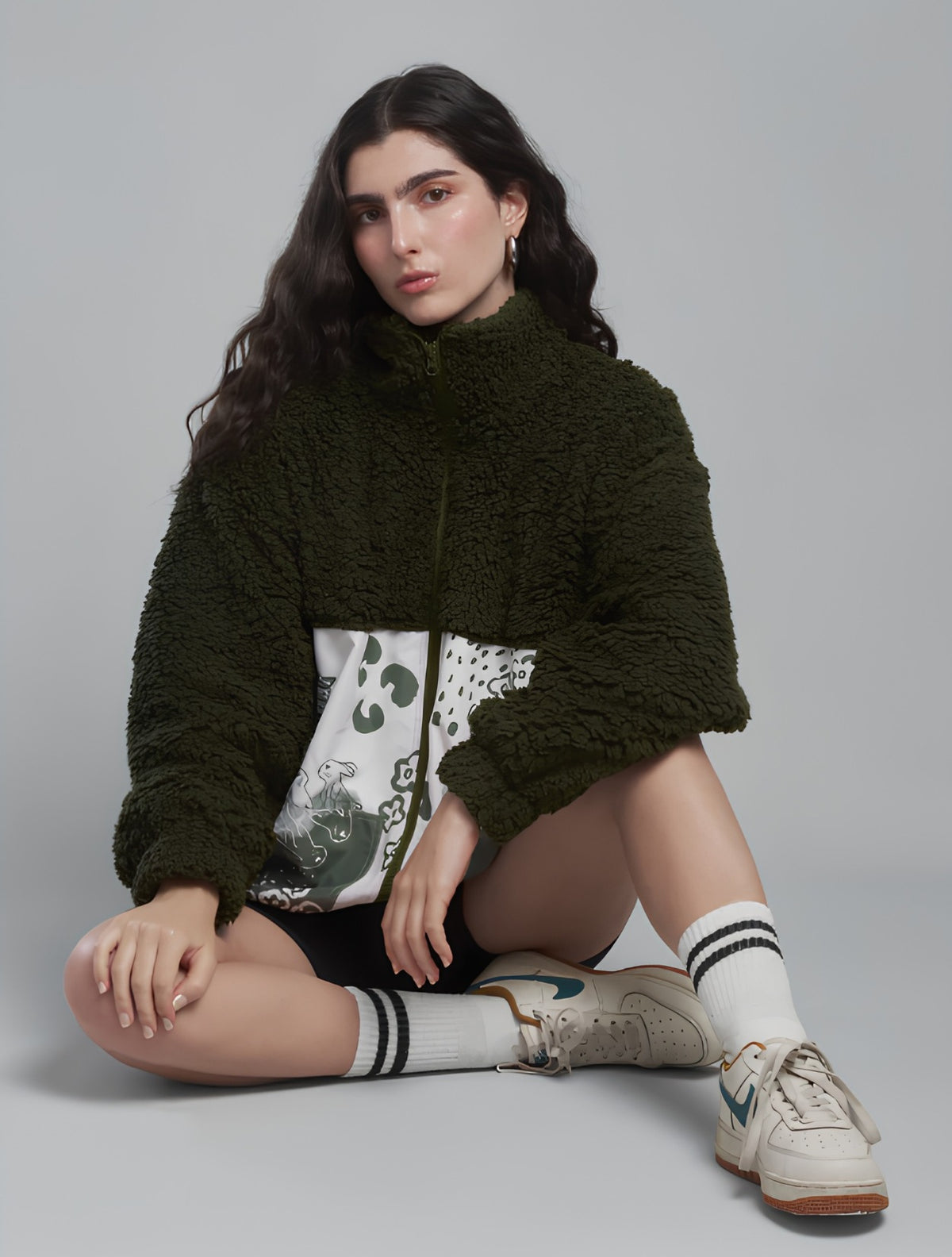 Chaqueta ovejera oversize con estampado | Estilo cálido