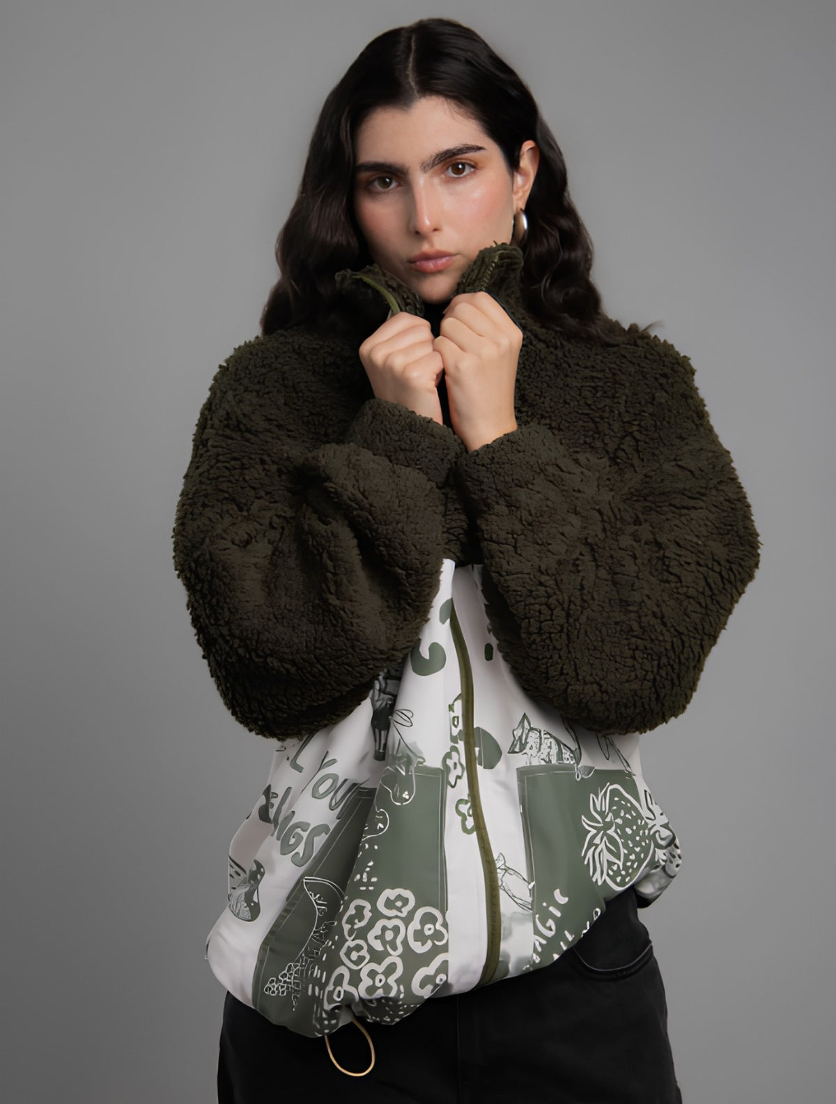 Chaqueta ovejera oversize con estampado | Estilo cálido