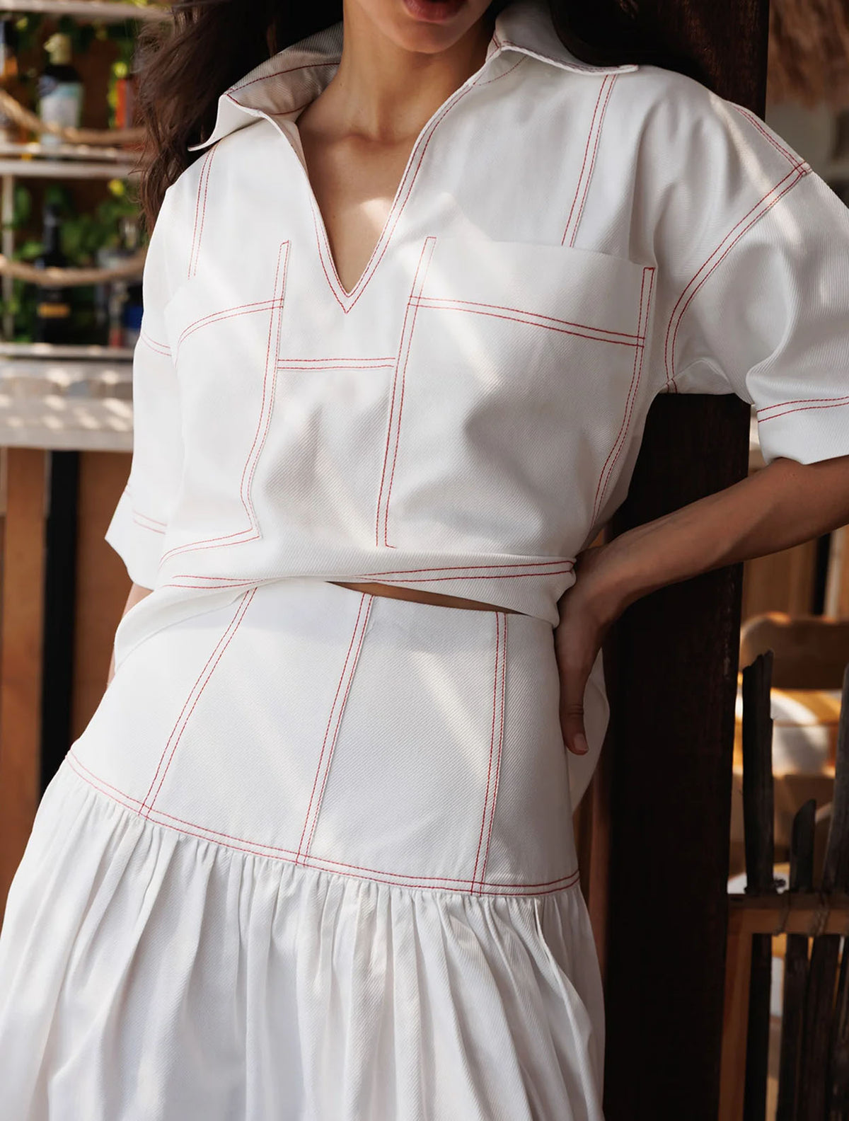 Camisa Denim Ivory con Pespuntes | Camisa Femenina | Diana Buelvas