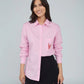 Camisa en algodón rosado con bordado Siempre en Pie para mujer – Juliana Sanchez | Casa Precis, Concept Store. Primer plano.