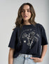 Camiseta en algodón azul rey con bordado Believe para mujer – Juliana Sanchez | Casa Precis, Concept Store. Primer plano.