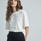 Camiseta en algodón marfil con bordado Brillas Bonito para mujer – Juliana Sanchez | Casa Precis, Concept Store