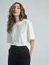 Camiseta en algodón marfil con bordado Brillas Bonito para mujer – Juliana Sanchez | Casa Precis, Concept Store