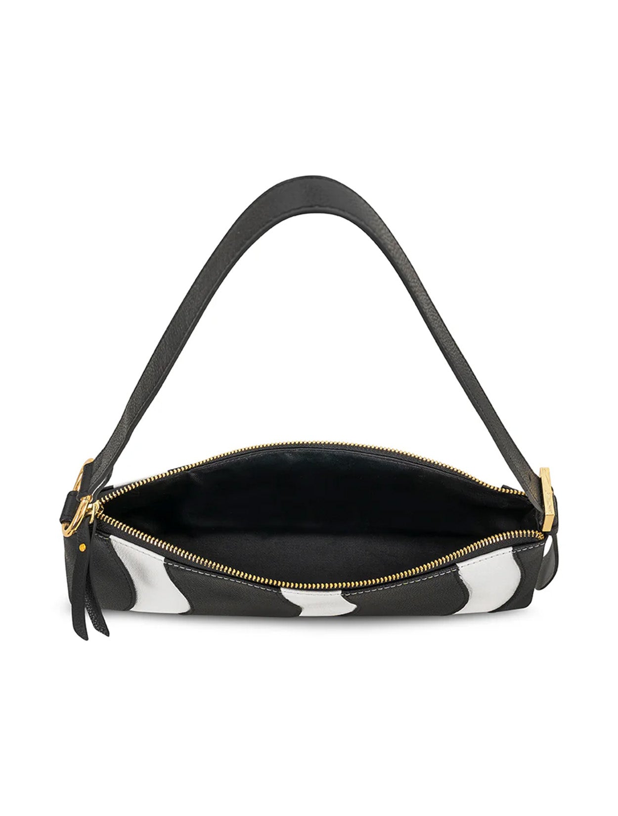 Cartera Génova de VLN tipo baguette en cuero de becerro con diseño de ondas en blanco y negro – Moda colombiana de lujo | Casa Precis, Concept Store. Segundo plano.