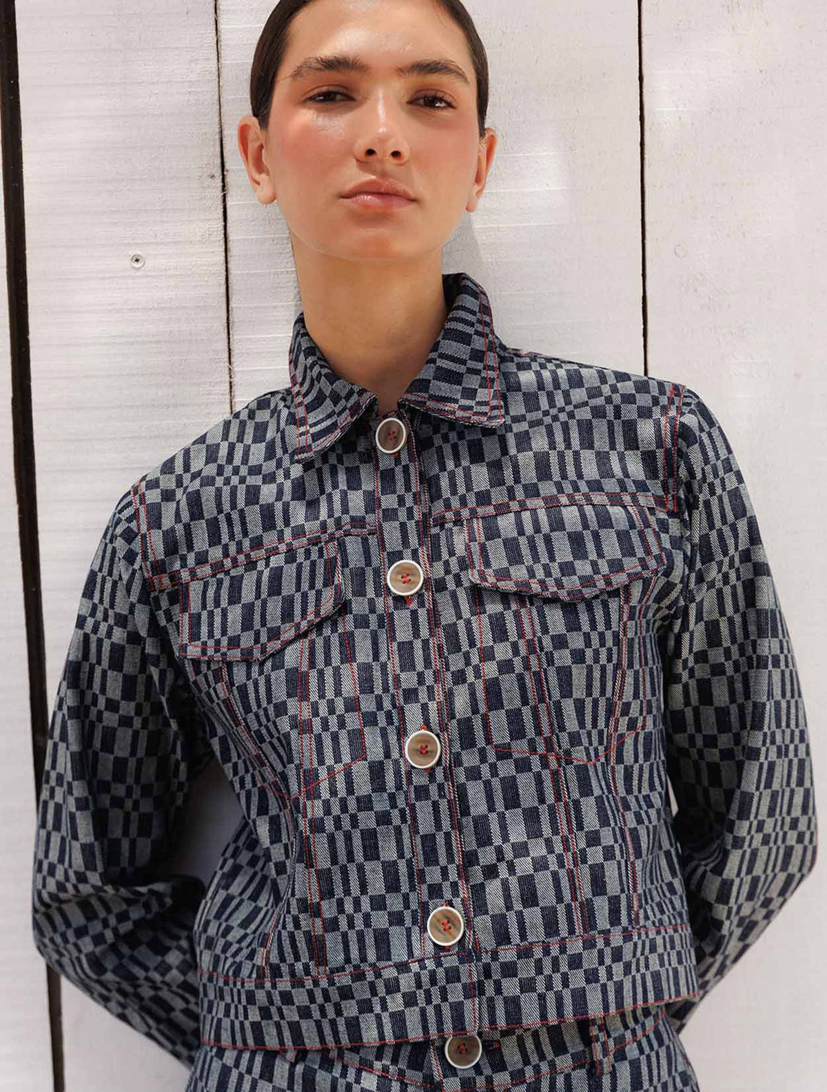 Chaqueta Denim Cuadros | Chaqueta Femenina de Diseño | Diana Buelvas