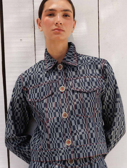 Chaqueta Denim Cuadros | Chaqueta Femenina de Diseño | Diana Buelvas