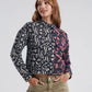 Chaqueta tipo parka azul con bordado Dual Soul para mujer – Juliana Sanchez | Casa Precis, Concept Store. Primer plano.