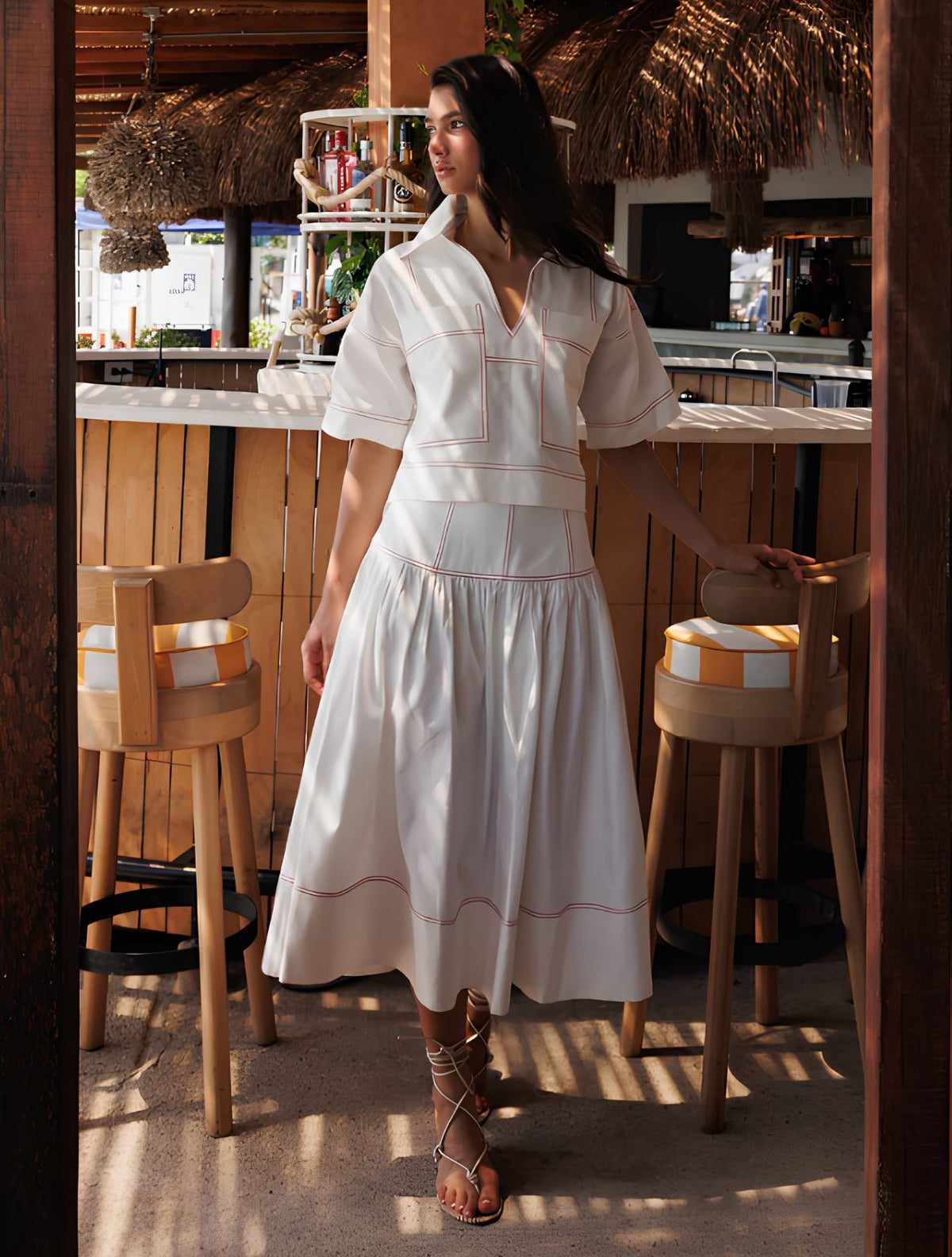 Falda Denim Ivory | Con Pespuntes