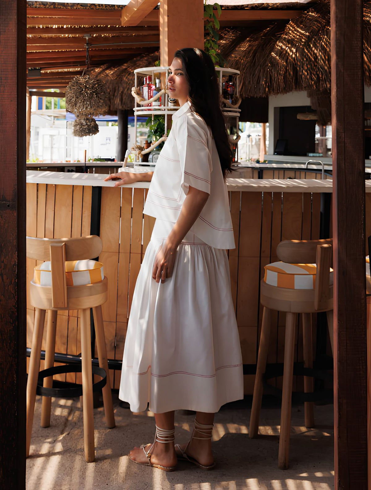 Falda Denim Ivory | Con Pespuntes