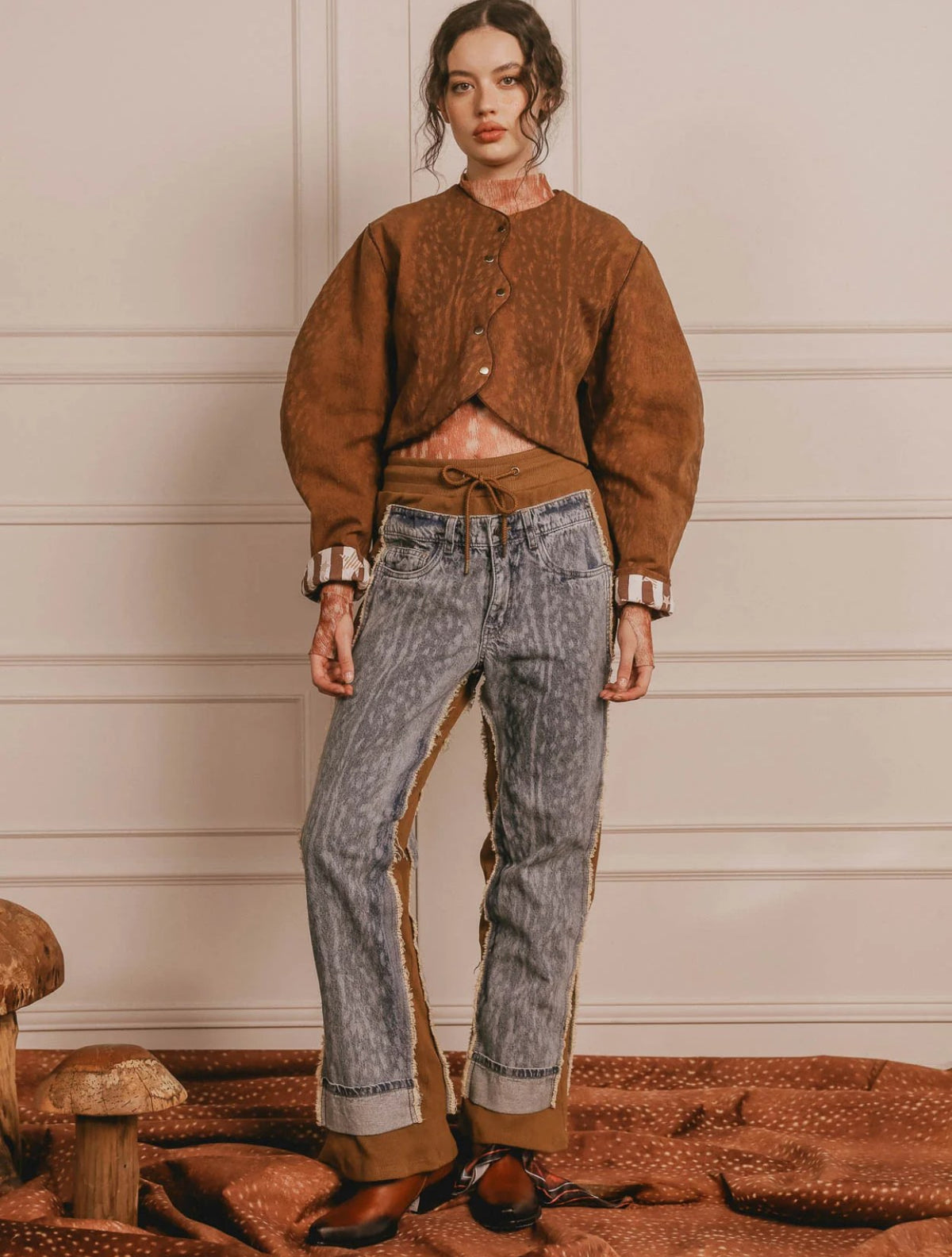 Bambi Camel Jogger | Rib Suave con Denim 