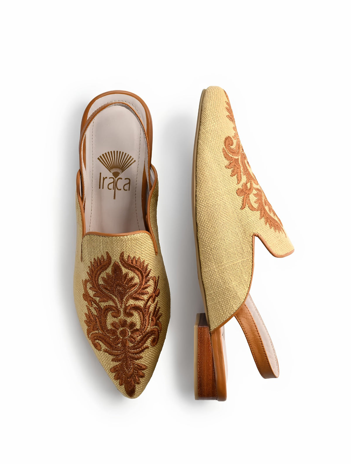 Mule Lorna bordado en lino | Calzado artesanal para mujer