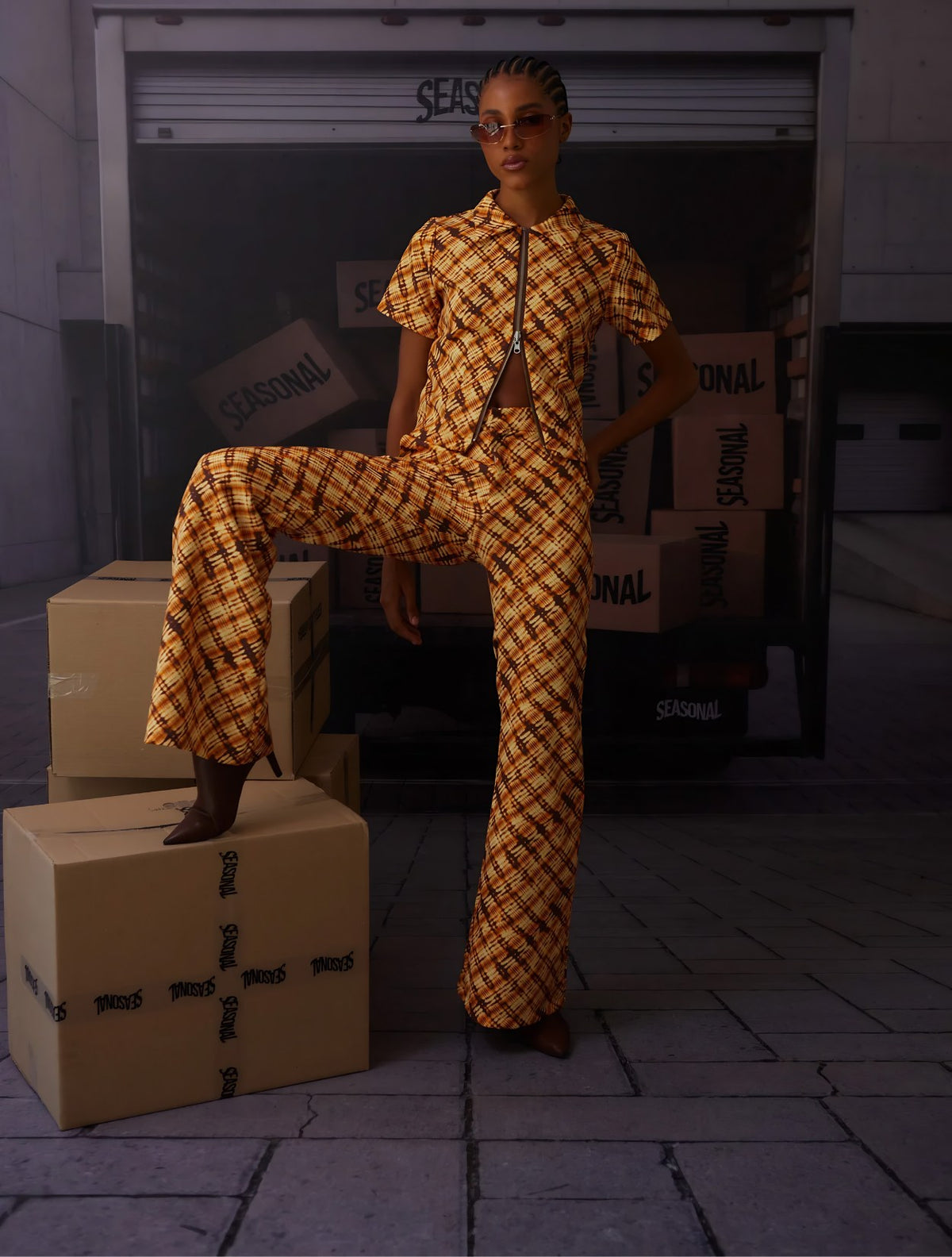 Orange Grid Pants - Pantalón | Estampado Naranja