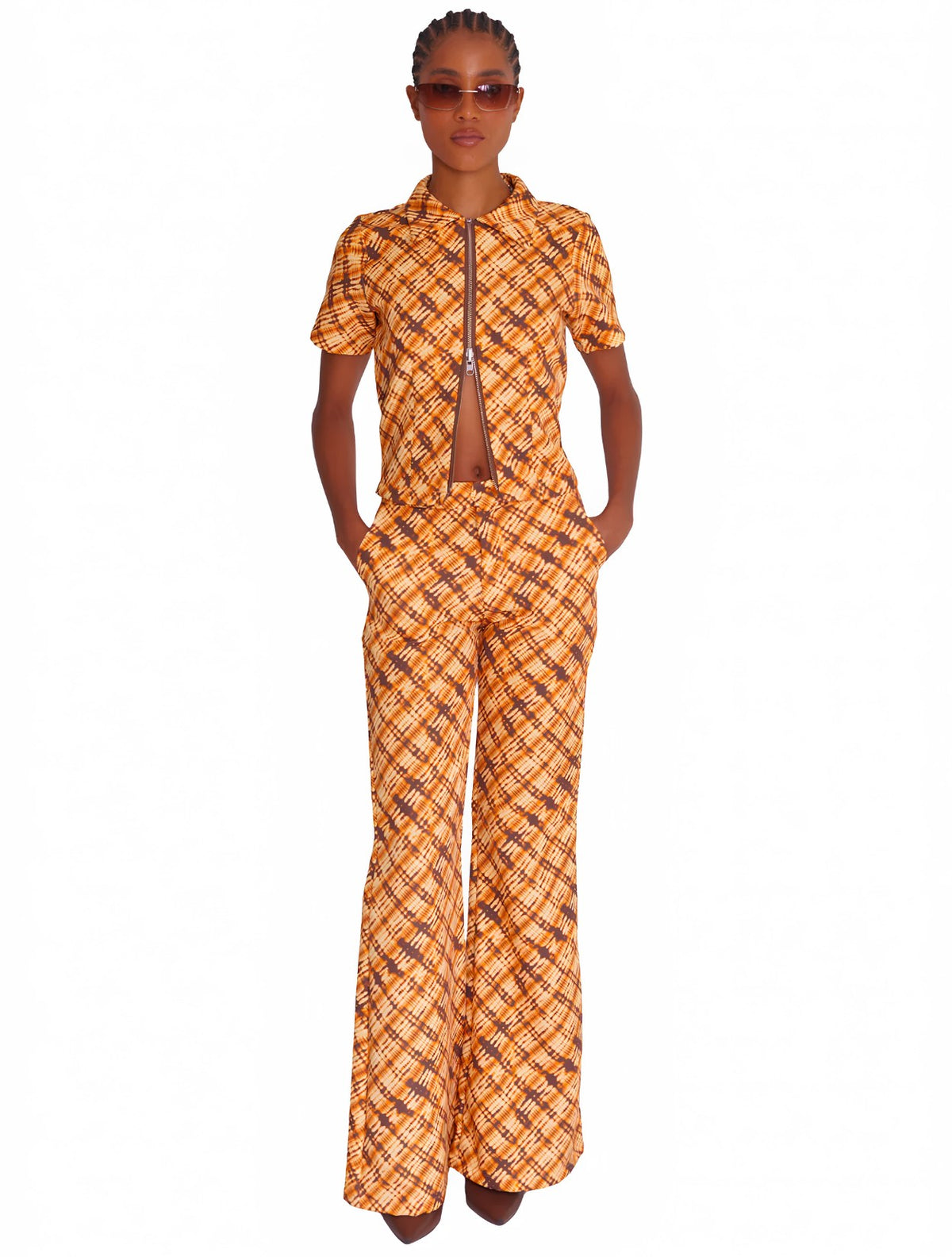 Orange Grid Pants - Pantalón | Estampado Naranja