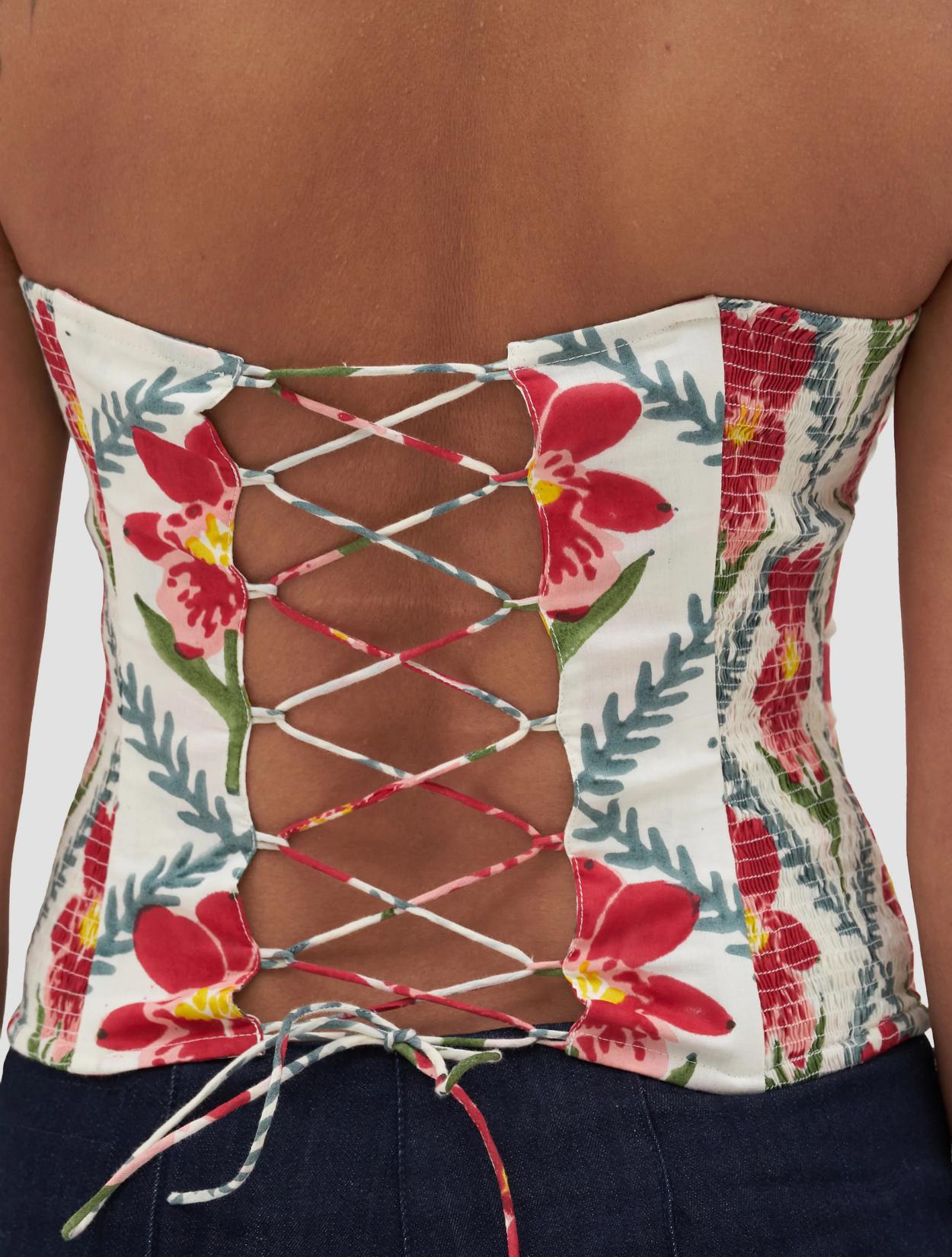 Top con estampado de bloques Mendelii | Top Artesanal para Mujer
