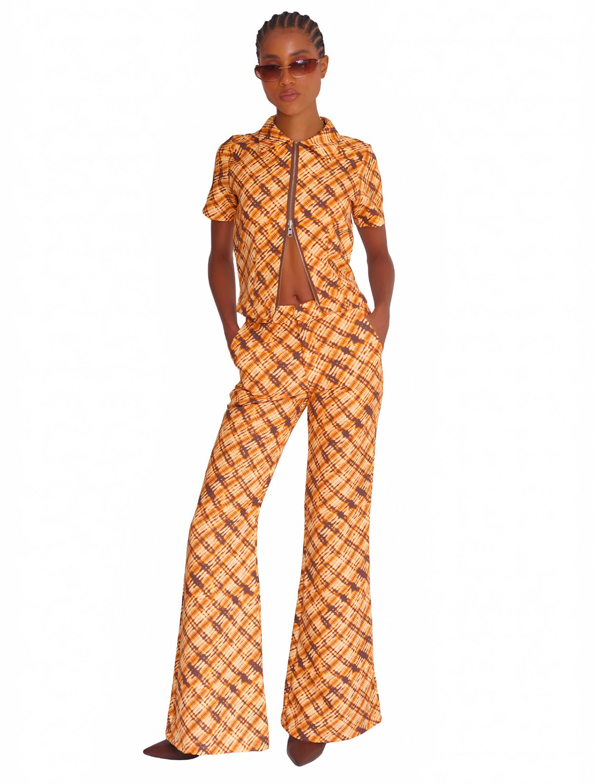 Orange Grid Zip-Up Top | Top con Cremallera