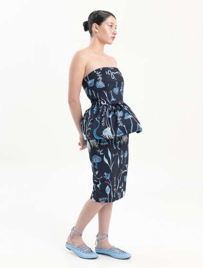 Helios Strapless Peplum Estampado Azul | Circe