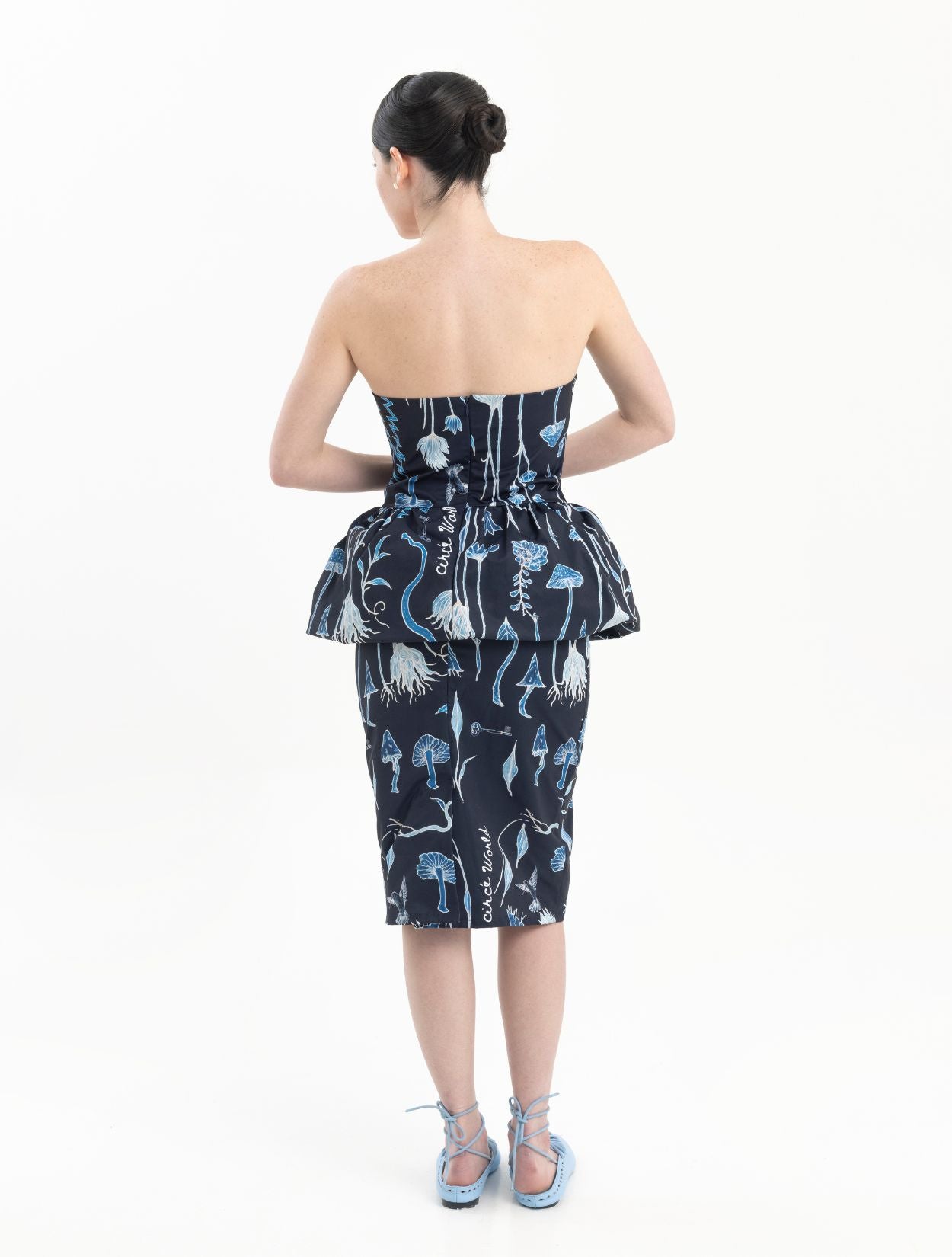 Helios Strapless Peplum Estampado Azul | Circe