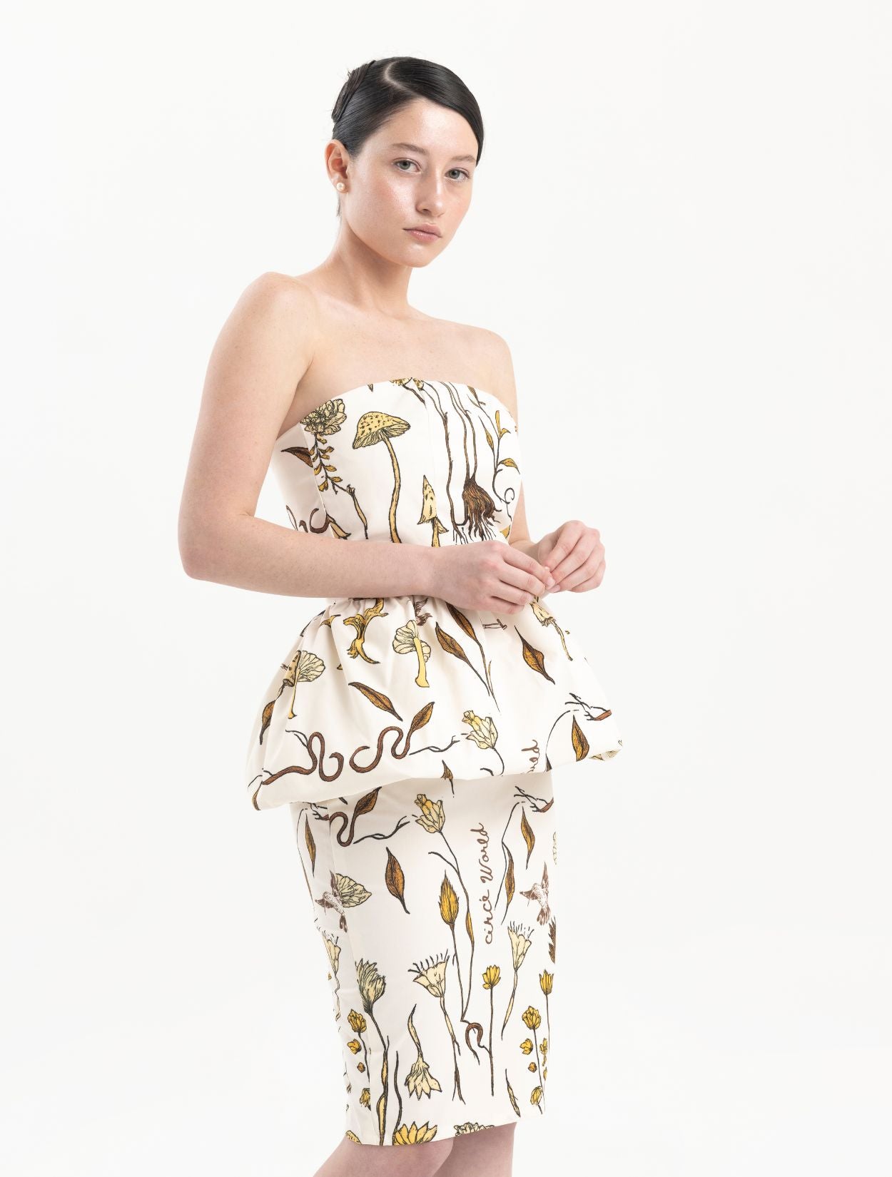 Helios Strapless Peplum Estampado Azul | Circe