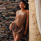 Vestido Agua Salada de Santo Azul en color camel con silueta fluida y diseño de autor para mujer – Moda colombiana de lujo resort | Casa Precis, Concept Store