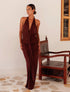 Vestido Aisha de Santo Azul en color borgoña con silueta fluida y diseño de autor para mujer – Moda colombiana de lujo para eventos | Casa Precis, Concept Store