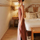 Vestido Jardín de Santo Azul en color Rose midi con silueta femenina y diseño de autor – Moda colombiana de lujo contemporáneo | Casa Precis, Concept Store