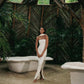 Vestido Luna de Santo Azul en color Ivory largo con silueta fluida y diseño de autor para mujer – Moda colombiana de lujo resort | Casa Precis, Concept Store
