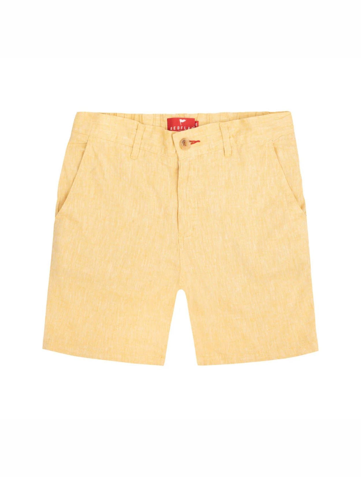 Bermuda de lino premium en color amarillo de la marca Red Flag – Ropa de verano de lujo y diseño de autor hecho en Colombia | Casa Precis, Concept Store