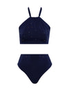Set de bikini completo Actinia Deep Blue de la marca Barcés con top estructurado y panty a juego en azul profundo – Vestido de baño de lujo artesanal hecho en Colombia | Casa Precis, Concept Store