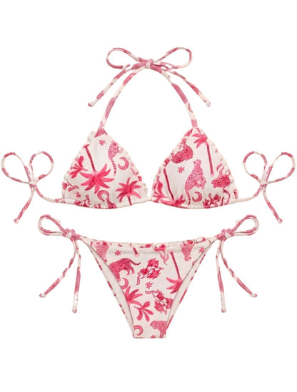 Bikini de dos piezas Panther Pink de la marca Flor Amazona con estampado gráfico de panteras sobre fondo rosa de diseño de autor – Vestido de baño de lujo hecho en Colombia | Casa Precis, Concept Store