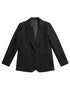 Twiggy Blazer de la marca Décadas en color negro con detalle posterior abullonado en cuero sintético y bordado de flor blanca – Blazer sastrero de diseño de autor hecho en Colombia | Casa Precis, Concept Store