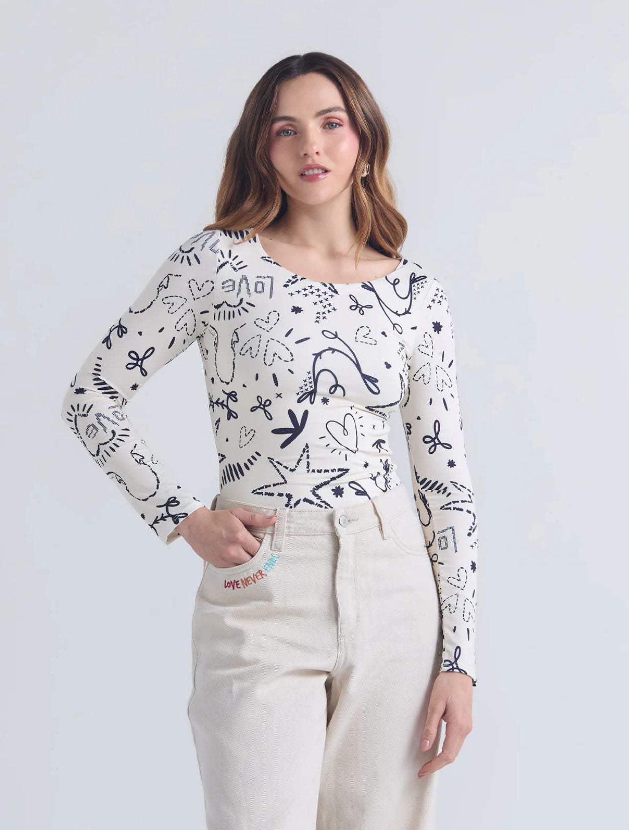Body Punto de Cruz ML Marfil | Body de Manga Larga Elegante
