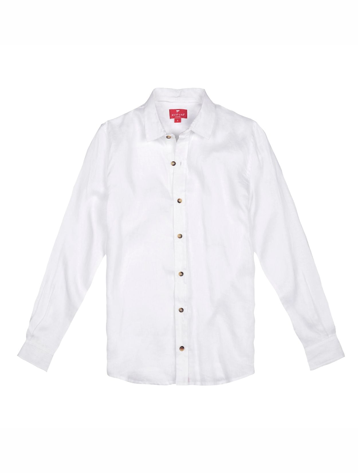 Camisa de lino premium en color blanco de manga larga de la marca Red Flag – Ropa de lujo en fibras naturales y diseño de autor hecho en Colombia | Casa Precis, Concept Store