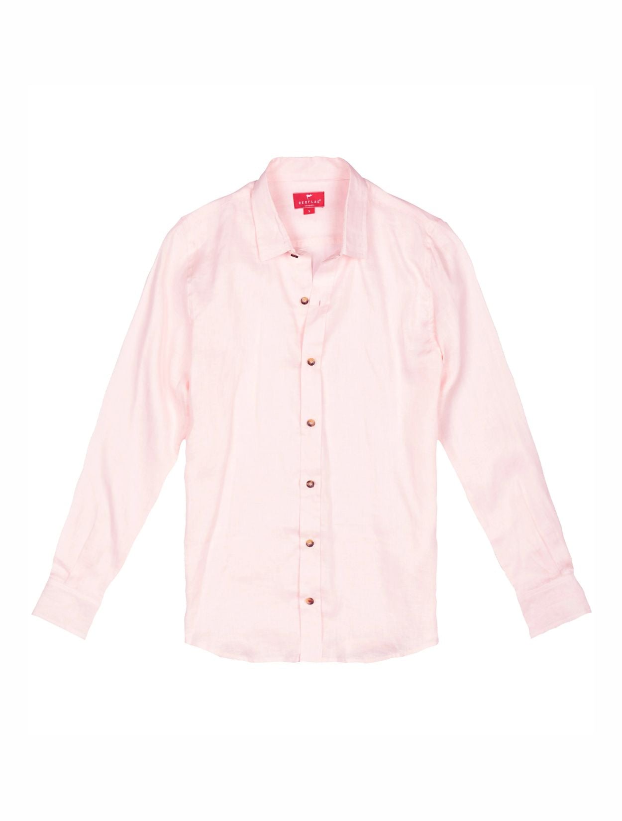 Camisa de lino premium en color rosado de manga larga de la marca Red Flag – Ropa de lujo en fibras naturales y diseño de autor hecho en Colombia | Casa Precis, Concept Store