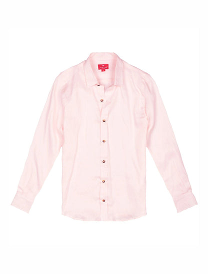 Camisa de lino premium en color rosado de manga larga de la marca Red Flag – Ropa de lujo en fibras naturales y diseño de autor hecho en Colombia | Casa Precis, Concept Store