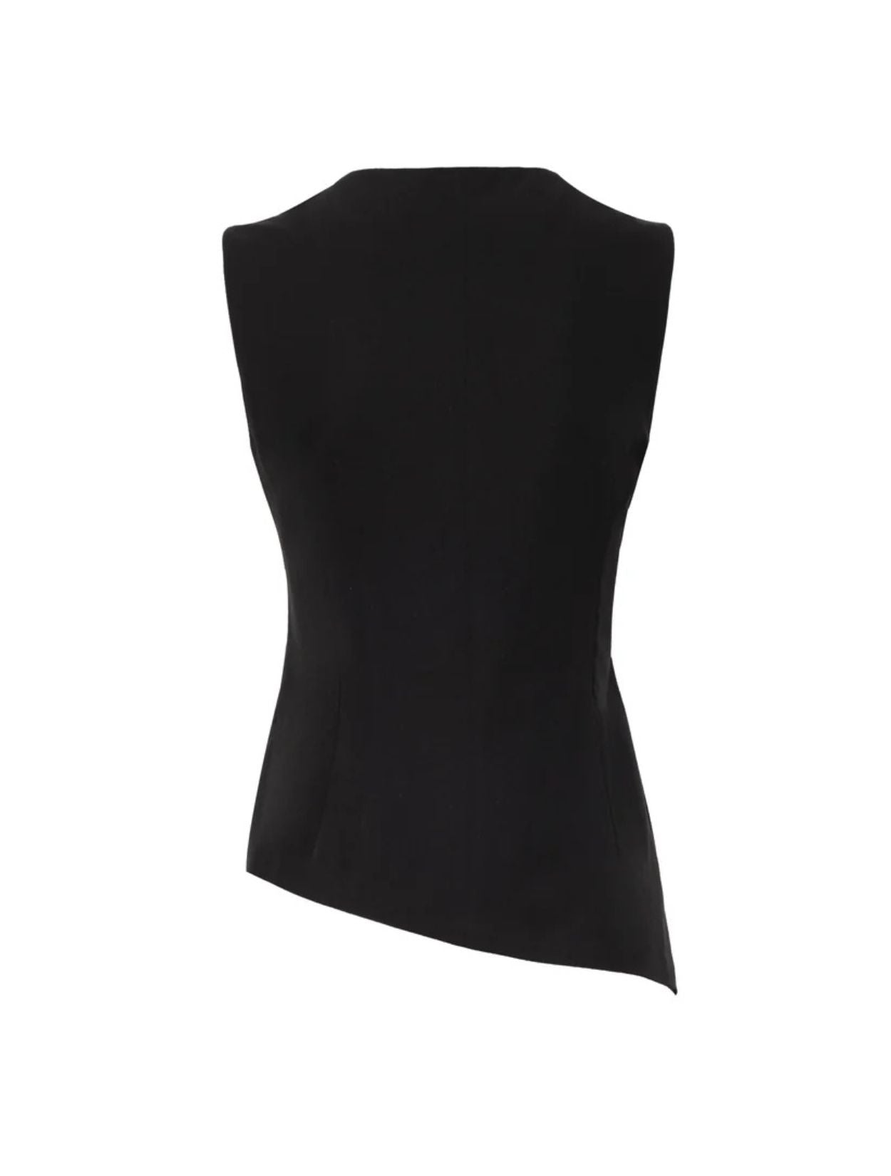 Greta Vest de la marca Décadas con silueta entallada y aplique posterior de flor en alto relieve tridimensional – Chaleco sastrero de lujo hecho en Colombia | Casa Precis, Concept Store