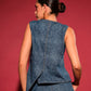 Chaleco Savanna en denim desestructurado de Kathe Zapata con diseño asimétrico y artesanal – Moda colombiana de lujo urbano | Casa Precis, Concept Store