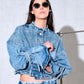 Chaqueta cropped de corte jean de Kathe Zapata con diseño contemporáneo y silueta corta – Moda colombiana de lujo urbano | Casa Precis, Concept Store