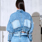 Chaqueta cropped de corte jean de Kathe Zapata con diseño contemporáneo y silueta corta – Moda colombiana de lujo urbano | Casa Precis, Concept Store