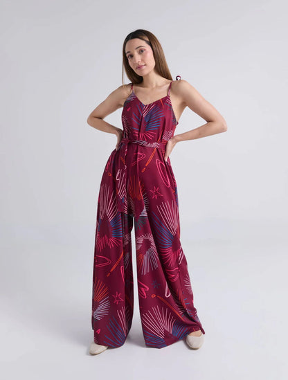 Enterizo Take Your Time Vinotinto | Enterizo Oversize con Escote V y Bota Palazzo