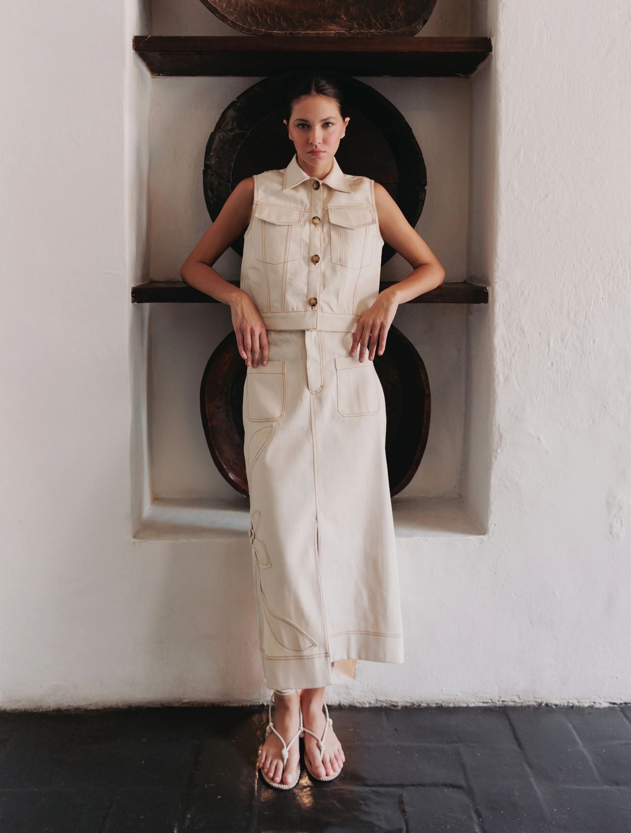 Falda y Vest Recta Denim Natural | Set Denim Elegante para Mujer