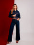 Jeans Ember de Silueta Wide Leg con Detalle de Costura Frontal en Denim Premium de la marca colombiana Fredda x Casa Precis, Concept Store. Primer plano.