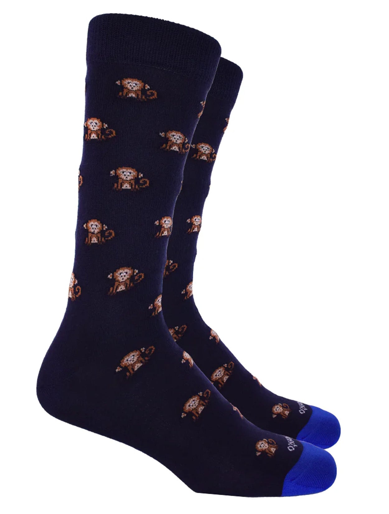 Medias color azul con bordado de micos de la marca Bassto – Accesorios de moda colombiana de lujo y diseño gráfico inspirado en la fauna | Casa Precis, Concept Store