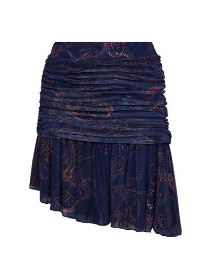 Falda corta Ninfa Mini Skirt Jelly Deep Print de la marca Barcés con estampado marino abstracto de autor y silueta fluida ligera – Minifalda de lujo hecha en Colombia | Casa Precis, Concept Store